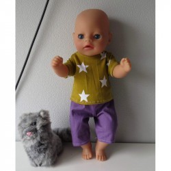 korte broek setje oker sterren baby born little 36cm