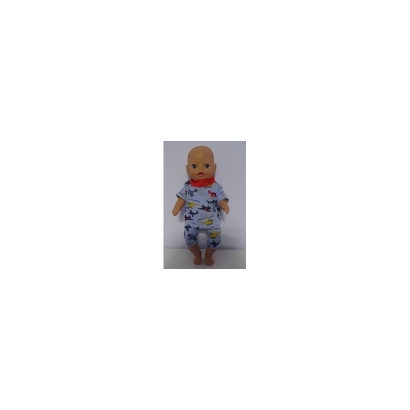 korte broek setje blauw vliegtuigen baby born little 36cm