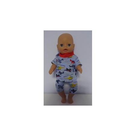korte broek setje blauw vliegtuigen baby born little 36cm