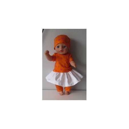rok setje oranje met roze sterren baby born little 36cm