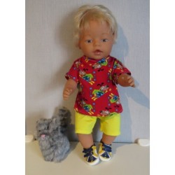 korte broek set rood super dog baby born 43cm