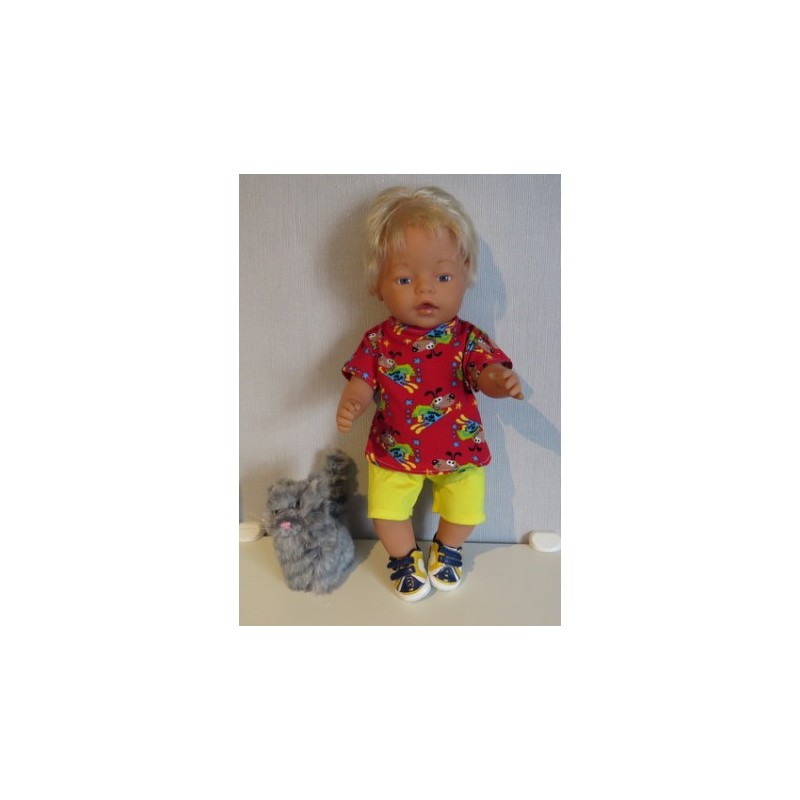 korte broek set rood super dog baby born 43cm