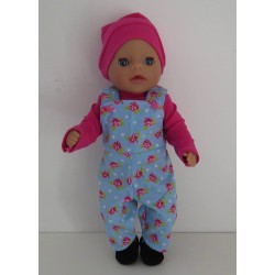 tuinbroek blauw roosjes baby born little 36cm