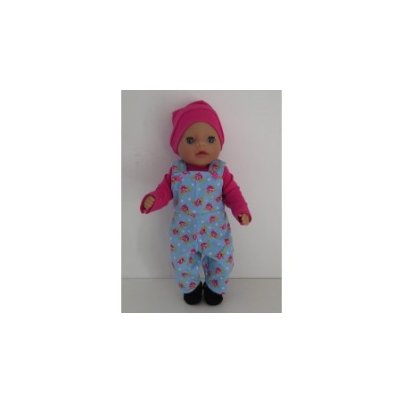 tuinbroek blauw roosjes baby born little 36cm