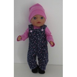 tuinbroek donker blauw met bloemen baby born little 36cm