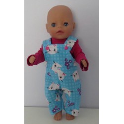 tuinbroek blauw kat baby born little 36cm