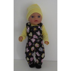 tuinbroek zwart met hartjes baby born little 36cm