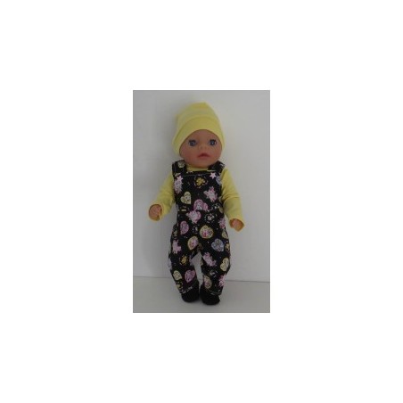 tuinbroek zwart met hartjes baby born little 36cm