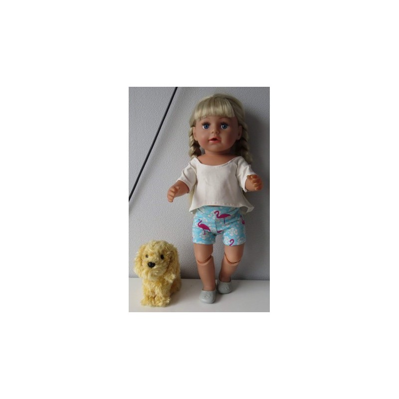 zomerse korte broek set blauw flamngo's baby born 43cm