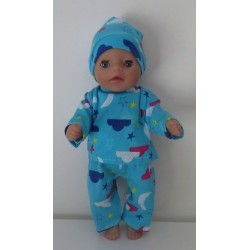pyjama aqua blauw maan sterren baby born little 36cm