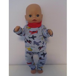 broek setje blauw vliegtuigen baby born little 36cm