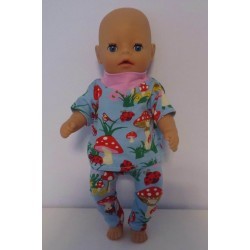 broek setje blauw paddestoelen baby born little 36cm