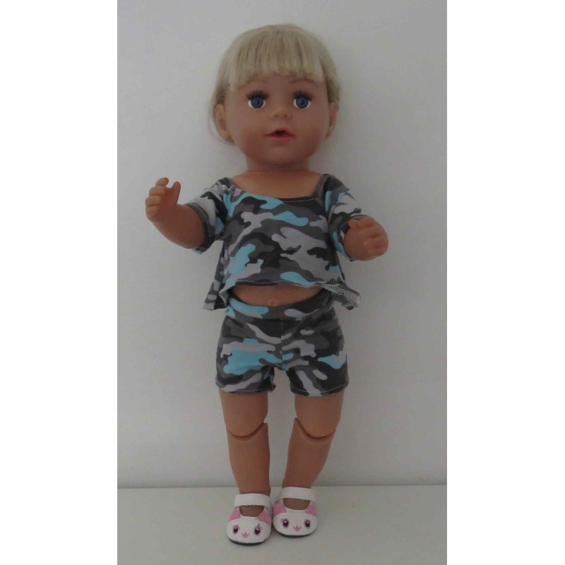 zomerse  korte broek set leger print baby born 43cm
