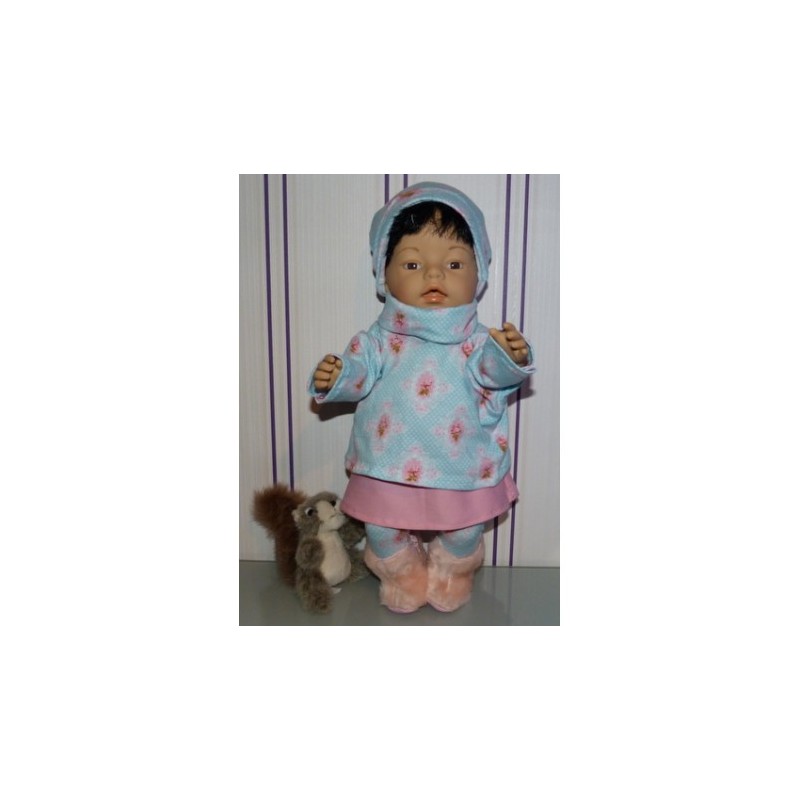 colltrui setje blauw stippen met roosjes baby born 43cm