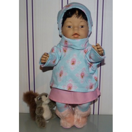 colltrui setje blauw stippen met roosjes baby born 43cm
