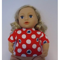 shirtje rood polka dots  baby annabell 43cm