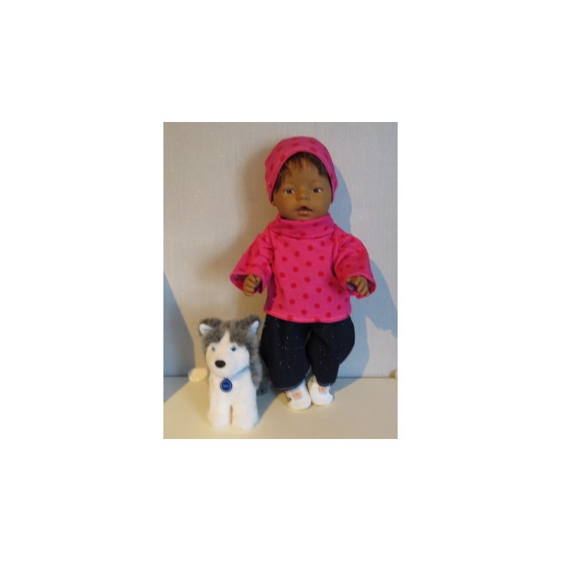 colltrui setje roze polka dots rood baby born 43cm