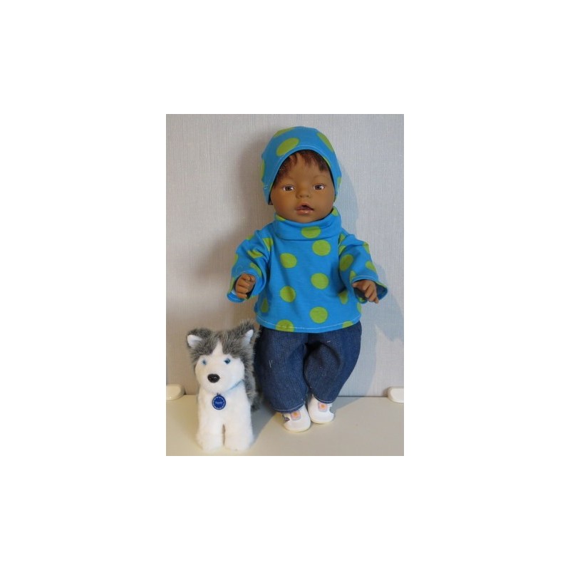 colltrui setje blauw polka dots groen baby born 43cm