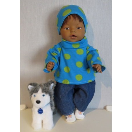 colltrui setje blauw polka dots groen baby born 43cm
