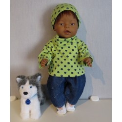 colltrui setje groen polka dots blauw baby born 43cm