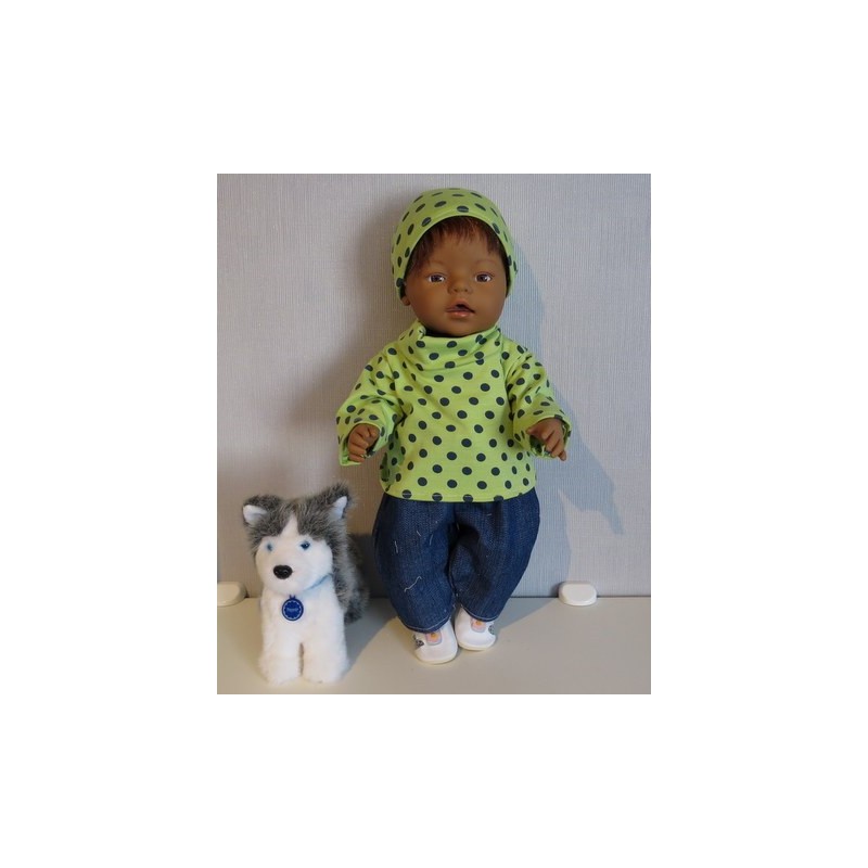 colltrui setje groen polka dots blauw baby born 43cm