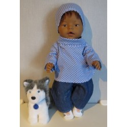 colltrui setje blauw blauw stippen baby born 43cm
