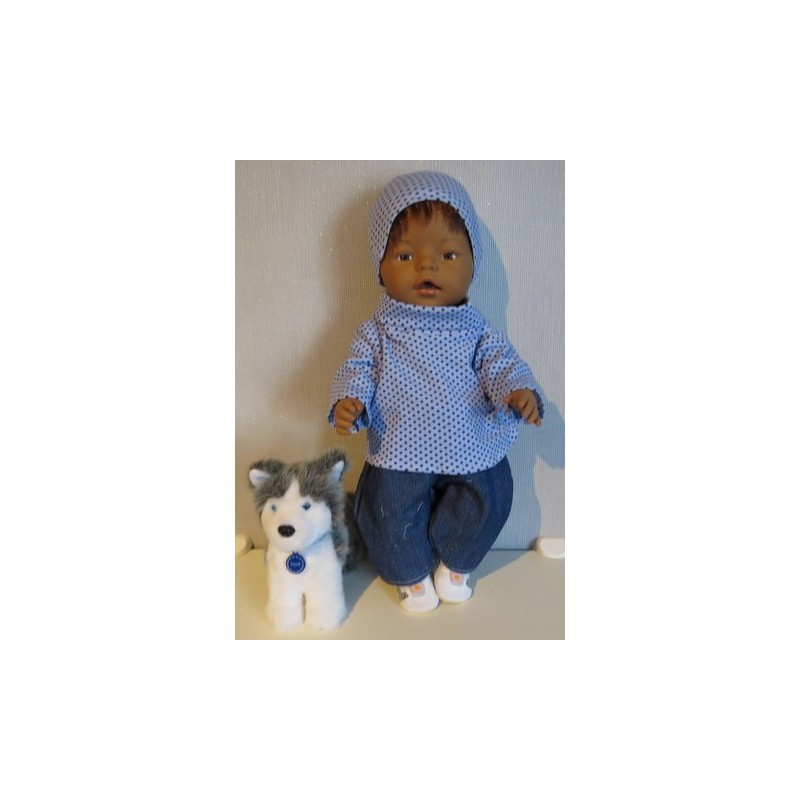 colltrui setje blauw blauw stippen baby born 43cm