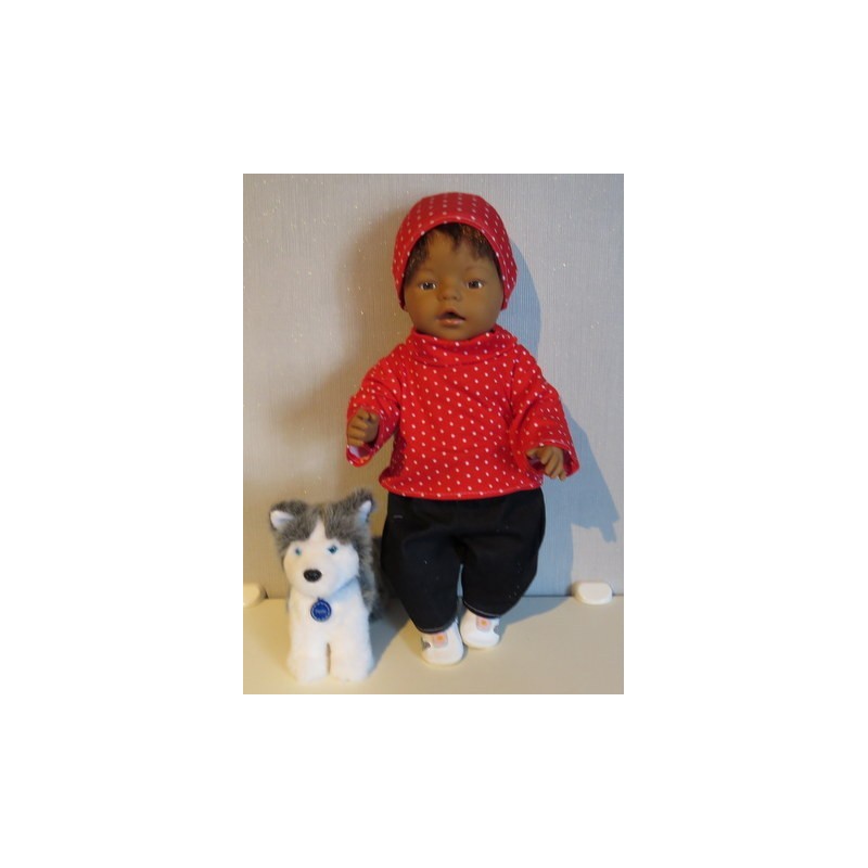colltrui setje rood stippen baby born 43cm