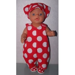 overal rood polka dots groot baby born 43cm
