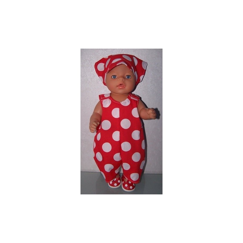 overal rood polka dots groot baby born 43cm