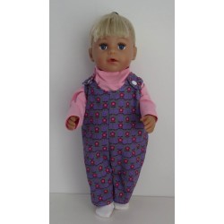 overal setje grijs lila bloemen baby born 43cm