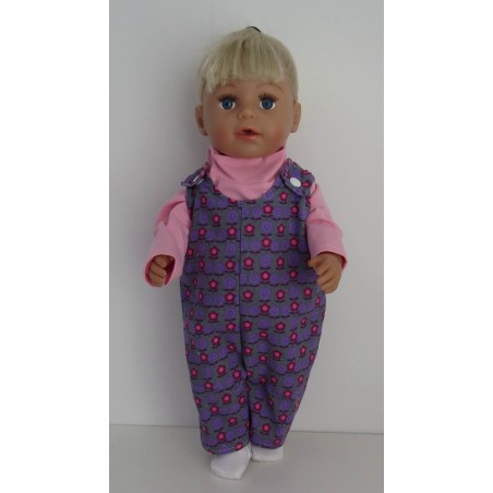 overal setje grijs lila bloemen baby born 43cm