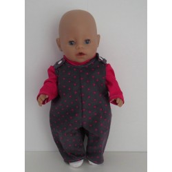 overalsetje grijs sterren hard roze baby born 43cm
