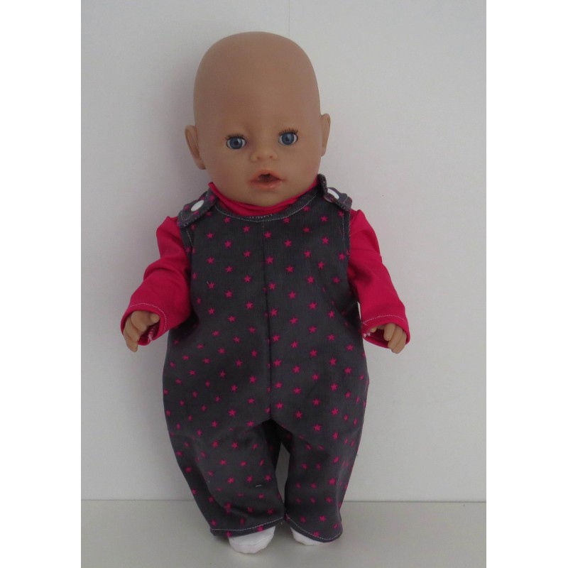 overalsetje grijs sterren hard roze baby born 43cm