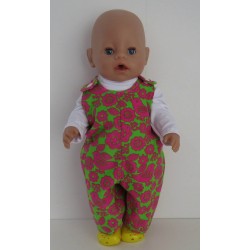 overal setje groen vogels hard roze baby born 43cm