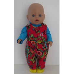 overal setje rood bloemen baby born 43cm
