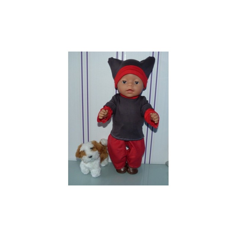 sportief setje grijs met rood baby born 43cm