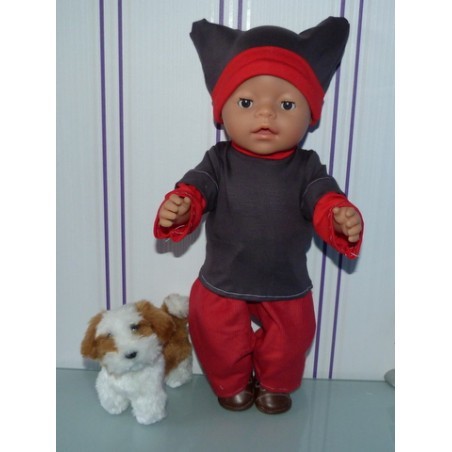 sportief setje grijs met rood baby born 43cm