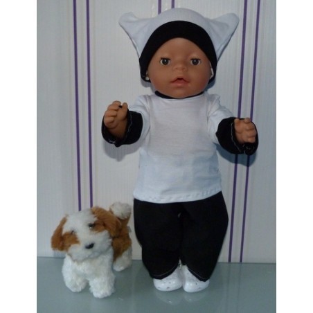 sportief setje wit met zwart baby born 43cm