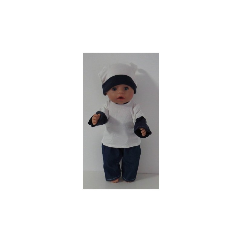 sportief setje wit met blauw baby born 43cm