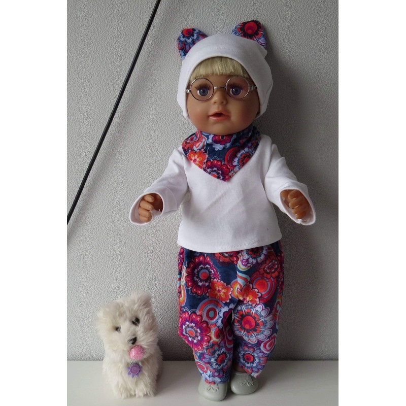 herfst setje blauw met bloemen baby born 43cm