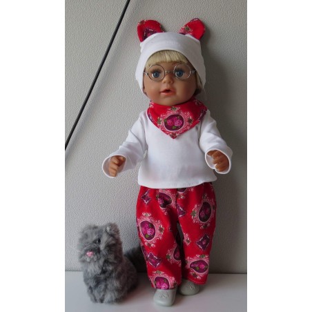 herfst setje rood met roosjes baby born 43cm