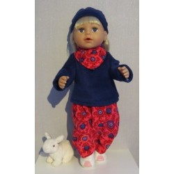 herfst setje rood met blauw baby born 43cm