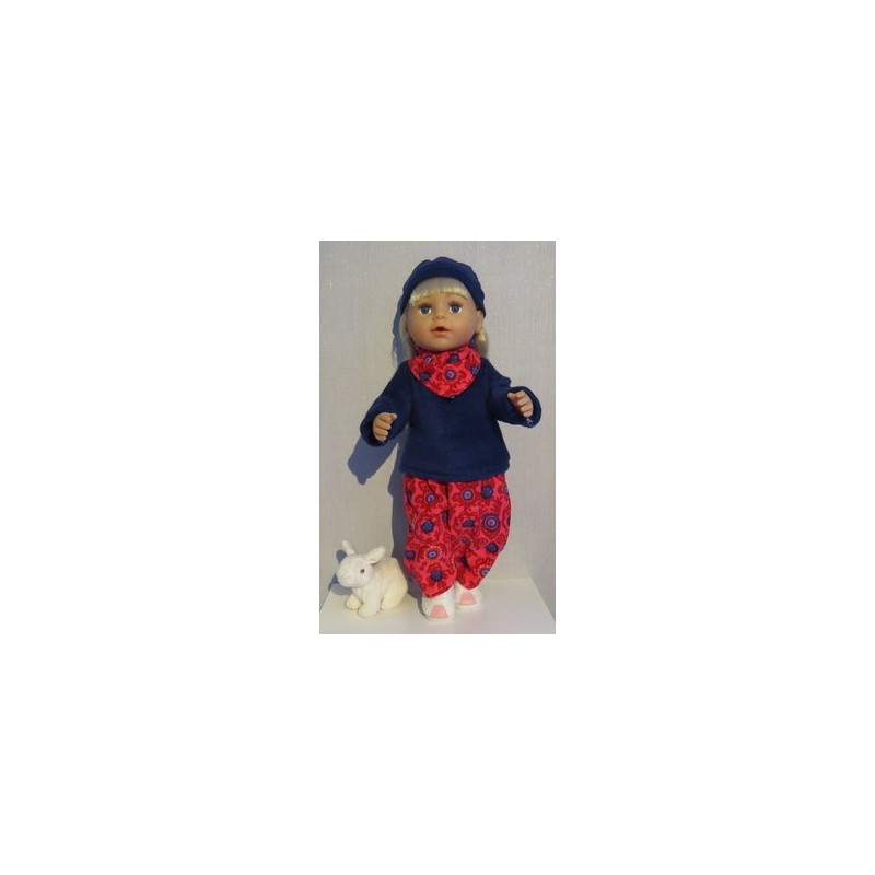 herfst setje rood met blauw baby born 43cm