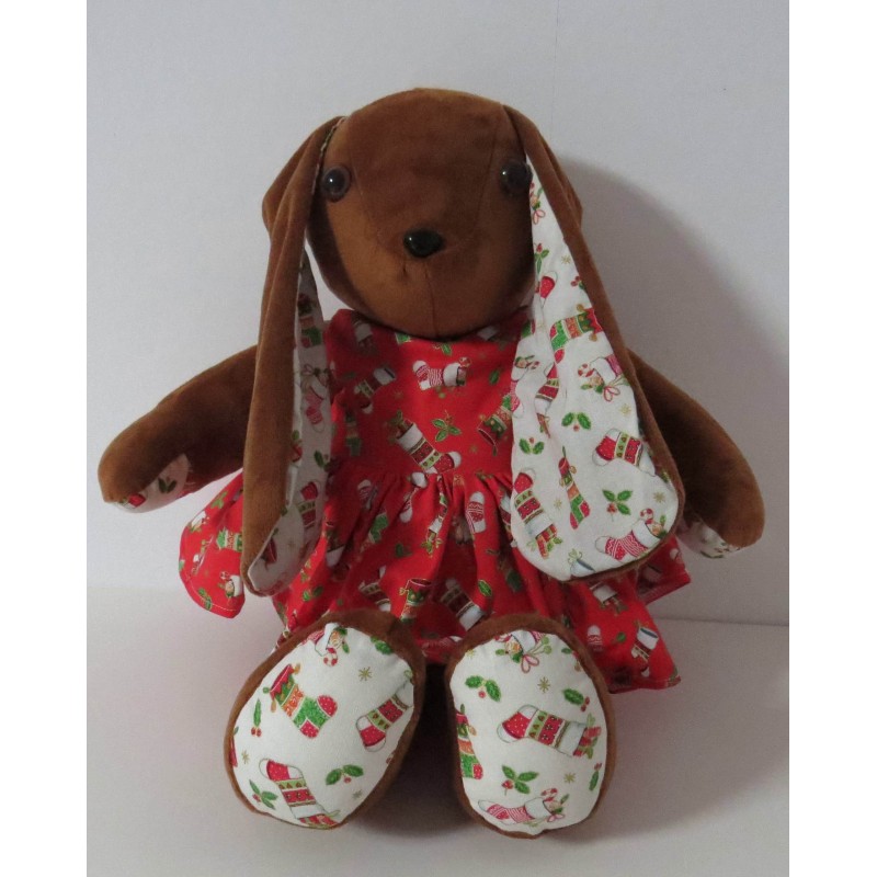 knuffel konijn 36cm met kerstjurk rood