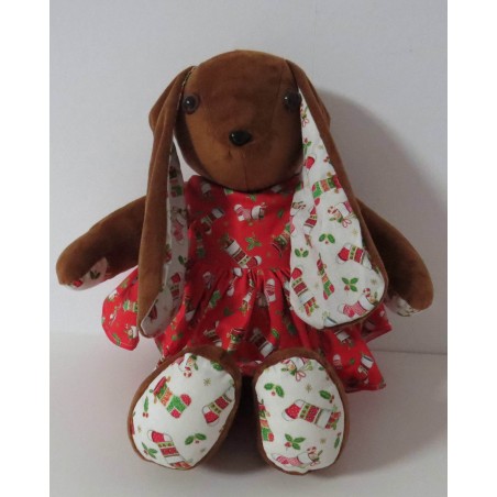 knuffel konijn 36cm met kerstjurk rood