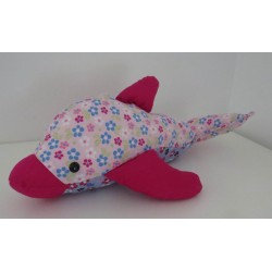 knuffel dolfijn roze met blauw  42cm