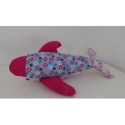 knuffel dolfijn roze met blauw  42cm
