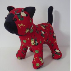 knuffel kat rood kerstbellen  35/25cm