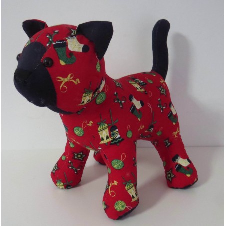 knuffel kat rood kerstbellen  35/25cm